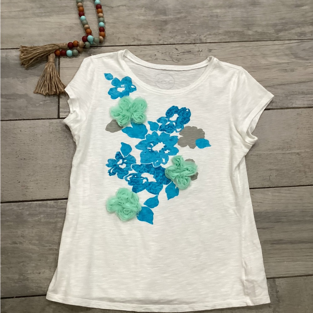 INC International Concepts White Shirt with Blue and Green Floral Design size L